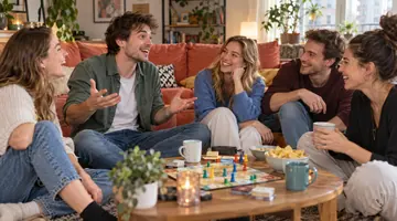 Компания друзей весело проводит вечер за игрой